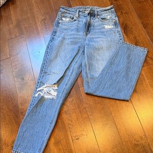 Light Blue American Eagle Mom Distressed High-Waist Jeans